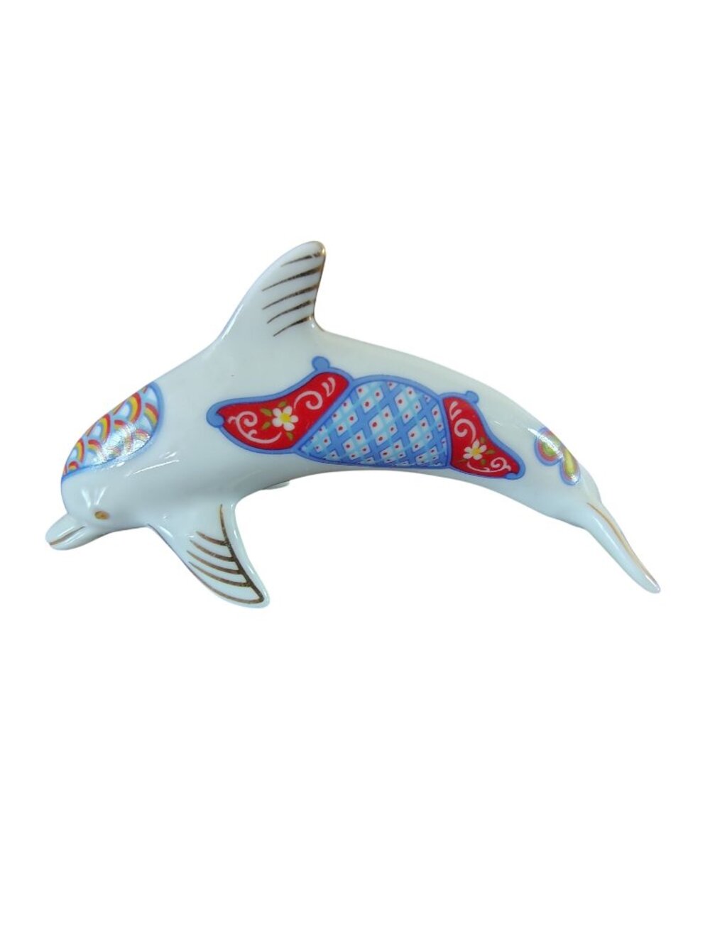 Lenox Porcelain Dolphin Figurine, Asian Inspired Rainbow Flower Gold Accents